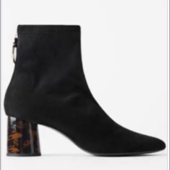 Zara Shoes - Zara Black Ankle Boots with Tortoiseshell Block Heel